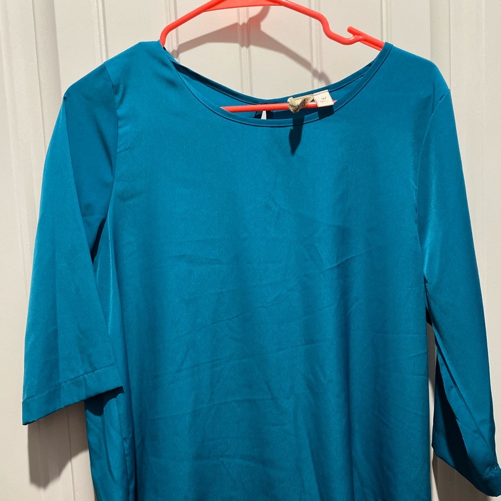 Teal open back blouse